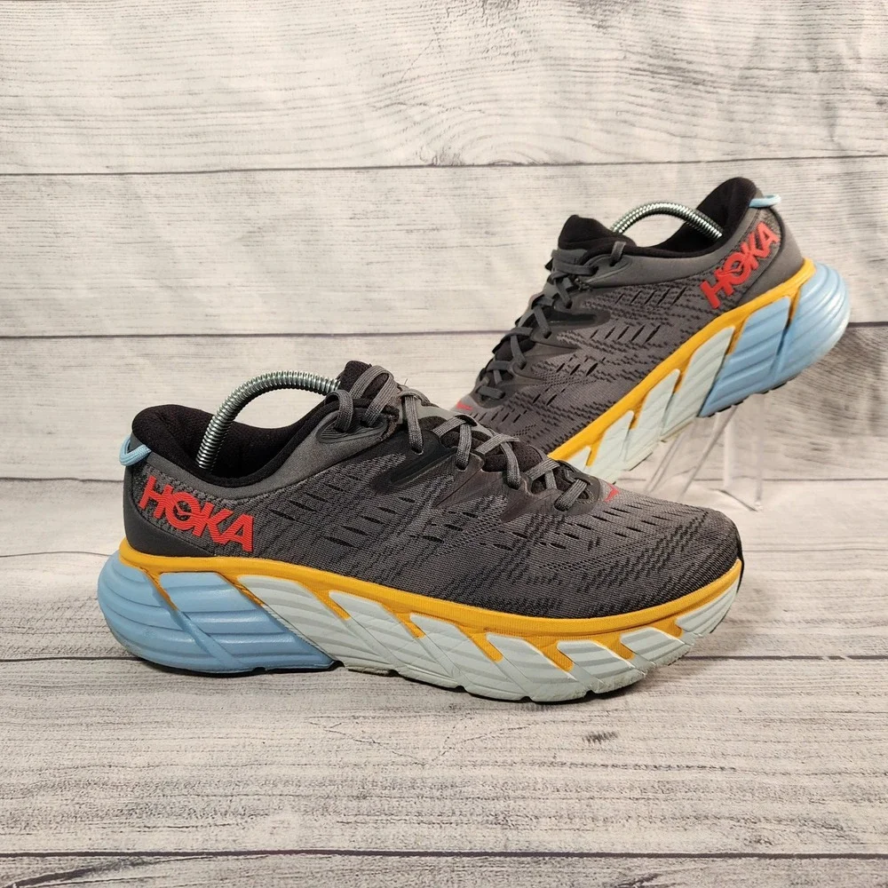 Hoka Gaviota 4 Mens Size 10 Running Shoes Gray Orange Blue Stability Sneakers